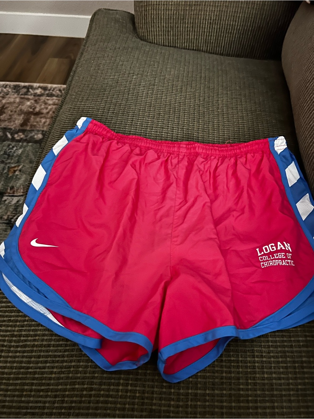 Nike Women's Bright Pink Athletic Shorts with Blue Trim